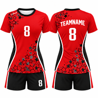 Ensemble d'uniformes de volley-ball pour femmes personnalisés par sublimation OEM, design graphique étoile, maillot athlétique à manches courtes, shorts, vêtements de sport d'équipe