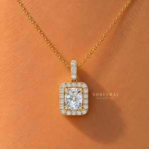 Pendentif halo en diamant de laboratoire taille coussin, monture pavée en or massif 14K, 3,75 CT DEF VVS, certifié IGI, bijoux fins classiques ODM - Product Image 3