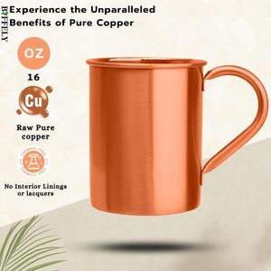 Tasses à Moscow Mule en cuivre 16 oz, fabriquées à la main avec finition martelée laquée, lèvre arrondie lisse, poignée ergonomique, sans rivets, avec une prise en main solide - Product Image 4