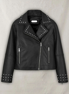 Custom Studded Black <b>Biker</b> <b>Jacket</b> for Women, Real Leather Motorcycle Moto <b>Jacket</b> - Product Image 2
