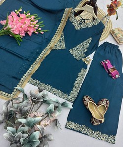 Ensemble Kurta Traditionnel en Soie pour Femme, Séchage Rapide, Longueur Cheville, Coupe Classique, Tenue Ethnique Inde Pakistan, Style Décontracté 86580 - Product Image 4