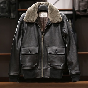 OEM Winter Mens Wool Collar Casual Real <b>Leather</b> <b>Jacket</b> Flight Fasion Bomber <b>Retro</b> Genuine Goatskin or Cowhide Coats - Product Image 4