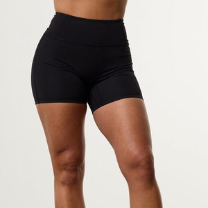 Shorts de Yoga Negros de Cintura Alta para Mujer, Shorts Deportivos Transpirables de Punto, Spandex y Poliéster, Ajuste Regular, Cintura Elástica - Product Image 3