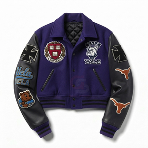 Wholesale Custom Design Logo Varsity <b>Jackets</b> Baseball college HBCU <b>Jackets</b> Leather Sleeve Women's <b>Jackets</b> <b>Lady</b> <b>Crop</b> <b>Jackets</b> - Product Image 1