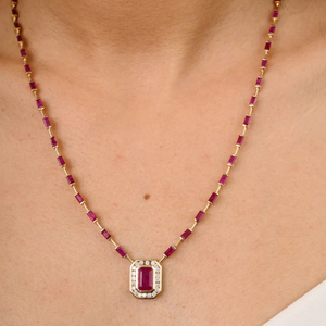14K Solid Yellow Gold <b>Ruby</b> and Diamond <b>Necklace</b> with VVS2 Clarity - Product Image 1