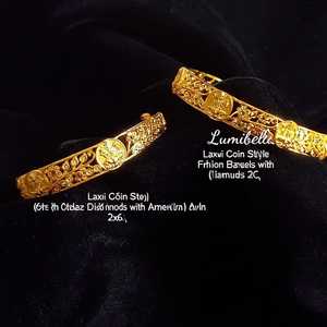 Nova Mart Laxmi Coin Style Oxidized Polish Alloy with Gold Plating Casual Fashion Bangles with American Diamonds 2x6 - Product Image 2
