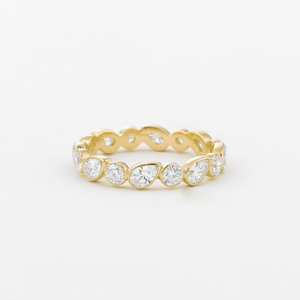 Anillo de Compromiso de Oro Sólido de Primera Calidad de 9K, 10K, 14K y 18K con Diamantes de Laboratorio en Forma de Pera y Redondos, Anillo de Eternidad Completo con Engaste de Bisel y Banda de Formas Mixtas - Product Image 4