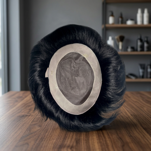 Taz <b>Men</b> Indian Remy Human <b>Hair</b> Toupee Natural Wave Water Wave Pre-Looped Mono Base Wig Cap Black Waterproof Eco-Friendly - Product Image 3