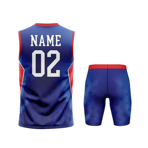 Custom Sublimated Hooded Sleeveless Vest & Shorts Set Moisture Wicking Fitted Sportswear Adult All Seasons Blue Red Dot Pattern - Product Image 5