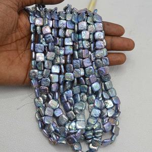 Perles d'eau douce naturelles AAA de 10 mm et 12 mm, couleur bleu-vert, perles carrées lisses, vente en gros, perles en vrac, cadeaux de Nouvel An - Product Image 1