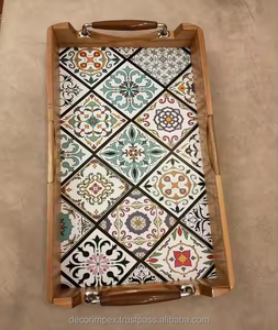 WDF Unique Cuisine Plateaux Ensemble Alimentaire Bois Valet Plateaux Plateau De Service Partie extra Large Acacia Bois Plateau De Service Avec Poignées - Product Image 3