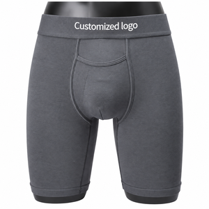 Calzoncillos bóxer azules lisos para hombre, de cintura media, de punto, de algodón y elastano, transpirables, de secado rápido, antibacterianos, con logotipo en la cintura personalizable. - Product Image 6