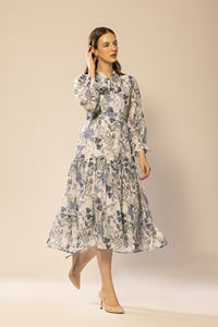 Reliable Quality Cotton Blend White Floral Printed Fit & Flared Dress with <b>Three</b>-Quater Sleeves for Women Holiday Daily Wears - Product Image 4