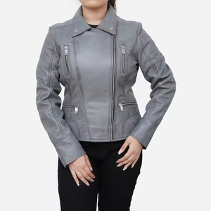 Women <b>Real</b> <b>Leather</b> Zip <b>Jacket</b> Slim Fit Casual Coat High Neck Front Closure Soft Touch Long Sleeve Modern Fashion Outerwear Whole - Product Image 1