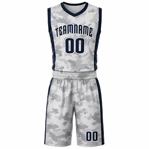 Ensembles d'uniformes de basketball unisexes pour adultes, imprimé camouflage, polyester respirant, maillots et shorts, nom de l'équipe personnalisé, marque personnalisée - Product Image 1