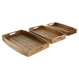 Plateau de service rectangulaire en bois robuste, moderne, luxueux, beige, élégant, écologique, multifonctionnel, durable, avec poignées, pour la maison et les hôtels - Product Image 1