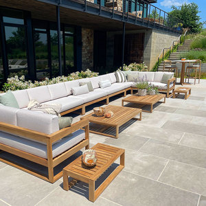 Ensemble de canapés de jardin en teck minimaliste moderne, imperméable, pour espaces de vie extérieurs contemporains, pour villa et hôtel - Product Image 2