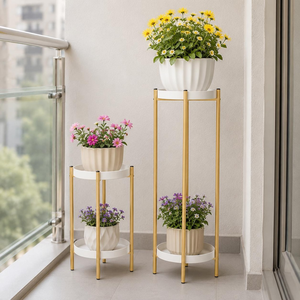 Ensemble de supports pour plantes en or et blanc avec bacs surélevés, supports décoratifs modernes pour pots de fleurs pour plantes d'intérieur, salon - Product Image 5
