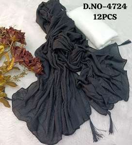 ผ้าพันคอสีดำกลางคืนสุดหรู ผ้าวิสโคสนุ่มพร้อมขอบพู่ผูกมือ ผ้าคลุมอเนกประสงค์แบบเต็มตัว - Product Image 2