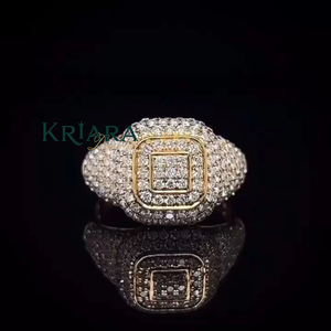 Bague Cocktail Homme en Argent 925 Rempli de Moissanite, Sertissage Pavé, Design Géométrique, Bijou de Luxe Tendance - Product Image 3