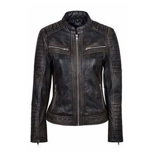 <b>Genuine</b> Lambskin Leather Jacket in a black slim fit biker style - Product Image 1