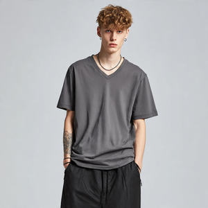 T-shirt Homme Oversize Col V Épaules Tombantes en Coton Polyester de Haute Qualité – Idéal pour l'Été et le Style Urbain - Product Image 1