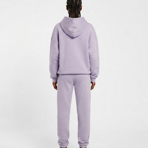 Women's Lavender Two Piece Tracksuit Hooded <b>Sweatshirt</b> <b>Long</b> Pants Set Casual Loose Fit Full Sleeve Solid Color Fleece Outfit - Product Image 2