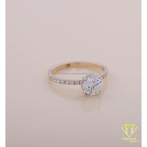 Moissanite Diamond Round <b>Solitaire</b> Engagement <b>Ring</b> With Hidden Halo Pave Band White Gold Bridal Wedding <b>Ring</b> Gift - Product Image 3