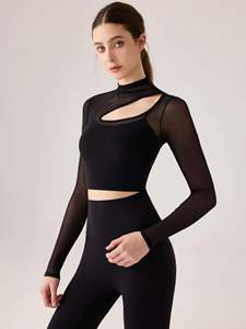 <b>Women's</b> Lightweight Breathable Spandex/Nylon <b>Mesh</b> High-Neck Yoga <b>Tops</b>-Fitness Seamless Workout Shirts Skinny Fit All Seasons - Product Image 2