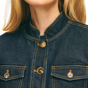 High Quality Slim Blue Long Sleeve Women's Wool <b>Lined</b> Denim <b>Jean</b> Jacket Customized Wholesale Coat Style Women Denim Jacket - Product Image 2