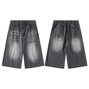 Acid Wash Denim Jorts Unisex Streetwear Baggy Fit Vintage Cotton OEM Jean <b>Shorts</b> Supplier - Product Image 6
