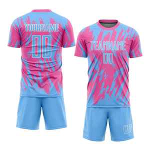 เสื้อฟุตบอลแบบซับลิเมชั่นสีชมพูฟ้าแบบกำหนดเองสำหรับผู้ชาย แขนสั้น ระบายเหงื่อได้ดี ใส่ได้ทุกฤดู - Product Image 6