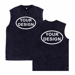 Custom Breathable Cotton Washed <b>Tank</b> <b>Top</b> <b>Men</b> Sleeveless Tee Ribbed Hem Casual Streetwear Embroidery Logo - Product Image 1