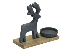 Portavelas Rústico de Reno en Aluminio con Base de Madera - Decoración Festiva Negra Mate para Mesa, Centro de Mesa Minimalista - Product Image 3