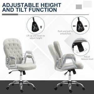 Sedia da Ufficio Girevole Contemporanea Grigia con Schienale Trapuntato a Bottoni, Comoda Sedia da Lavoro con Altezza Regolabile e Braccioli Imbottiti per Casa e Ufficio - Product Image 4