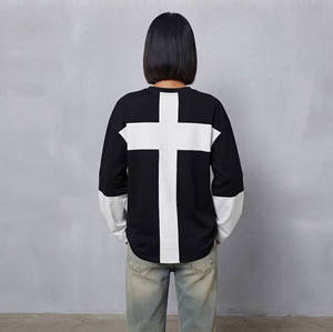 เสื้อยืดโอเวอร์ไซส์ผู้หญิงไซส์ใหญ่ คอโอ แขนสั้น ตัดต่อสี ทรงปกติ ผ้าถัก ใส่สบาย ระบายอากาศได้ดี ผ้าฝ้าย 100% สำหรับฤดูร้อน - Product Image 5