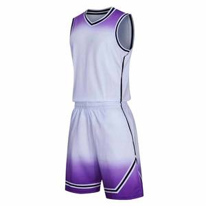 Conjunto de Uniforme de Baloncesto Sublimado Personalizado, Cuello en V, Sin Mangas, Degradado Morado y Blanco, Absorbe la Humedad, Unisex, Adulto, Corte Regular - Product Image 1