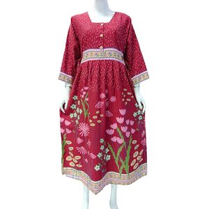 Women Casual Long <b>Dress</b> square collar comfortable to use daily made from breathable rayon fabric - Product Image 5