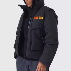 Blouson Bomber Homme Personnalisé OEM en Toile Brillante Noire à Capuche Anti-Bactérien Chaud Hiver Épaisseur Standard - Product Image 1