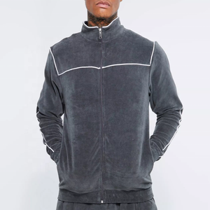 Ensemble de survêtement en velours pour homme, veste zippée intégrale et pantalon, tenue de sport décontractée deux pièces, vente en gros - Product Image 4