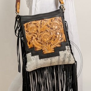 LW Turquoise Vintage Sac de créateur pour femmes en cuir véritable avec frange Tassel Single Strap Cross Body Hot Selling Painted Bag - Product Image 1