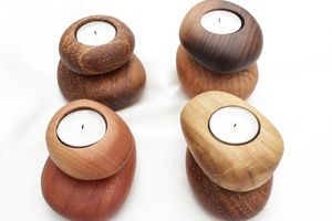 Porte-bougie décoratif en bois, support à bougie chauffe-plat rustique fait main pour la décoration intérieure, centre de table de mariage, fête - Product Image 4