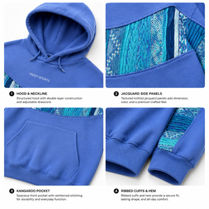 Sudadera con Capucha Oversize Personalizada de Patchwork para Hombre, Estilo Urbano, Gruesa, Vintage Hip Hop, con Paneles de Punto Azules - Product Image 4