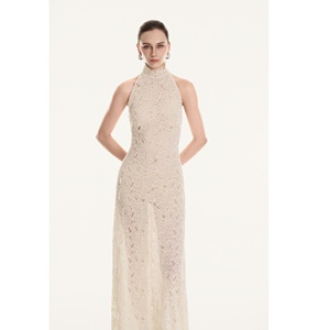 ชุดเดรสแฟชั่นสตรีระดับไฮเอนด์ LILIAN HALTER-NECK LONG DRESS ประดับลูกไม้คริสตัล ทรงเข้ารูป เนื้อผ้านุ่มพิเศษ ชุดเดรสลำลองสำหรับผู้หญิง - Product Image 1