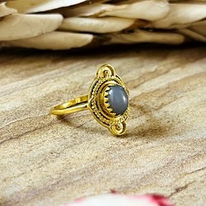 Latest Design Boho Grey <b>Moonstone</b> <b>Rings</b> Tribal Brass <b>Rings</b> for Women 18k Gold Plated Ethnic Shield Jewelry for Wholesale/OEM/ODM - Product Image 4