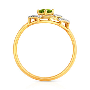 Bague en or avec halo de diamants et pierre de couleur verte - Product Image 3