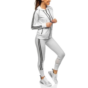 Women's <b>White</b> <b>2</b> <b>Piece</b> Zipper Tracksuit <b>Set</b> Full Length Hooded Vintage Style Solid Side Stripe Knitted Spandex/Nylon Winter - Product Image 2