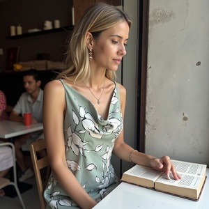 Elegante vestido MIDI de satén verde menta con diseño sin mangas Escote de capucha y silueta fluida ALine con blanco delicado - Product Image 1