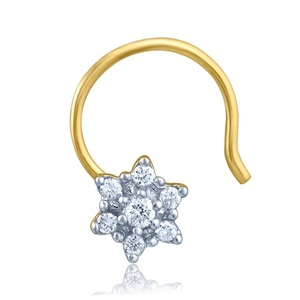 GLEAMORA ENTERPRISE Flower Shape Brilliant Cut Lab Grown <b>Diamond</b> <b>Nose</b> Pin 18K Yellow Gold Plated 0.55g <b>Stud</b> Women's - Product Image 2