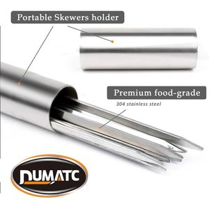 Brochettes à kebab Titan 13,2 pouces, anti-rouille, plates, pour barbecue, qualité alimentaire, lavables au lave-vaisselle, avec tube de rangement pour viande et volaille - Product Image 2